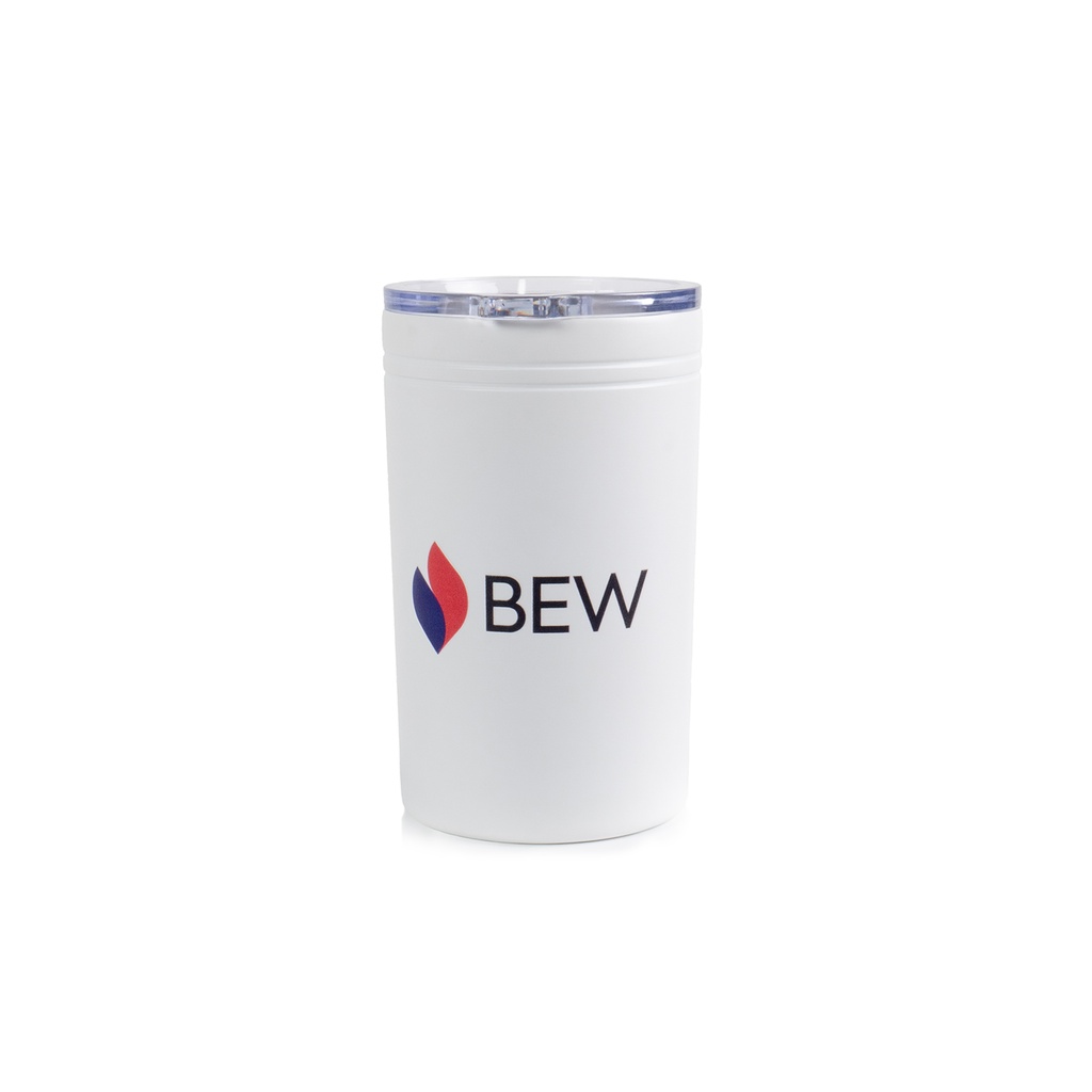 Vakuum Isolierbecher, weiß, 3-farbiges BEW Logo